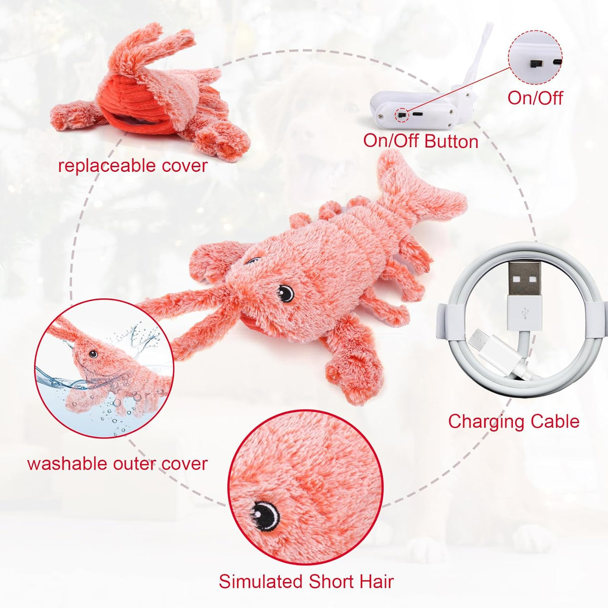 Interactive Lobster Dog Toy | Keeps Small, Medium & Large Dogs Busy Indoors & Outdoors - Rechargeable, Plush & Squeaky