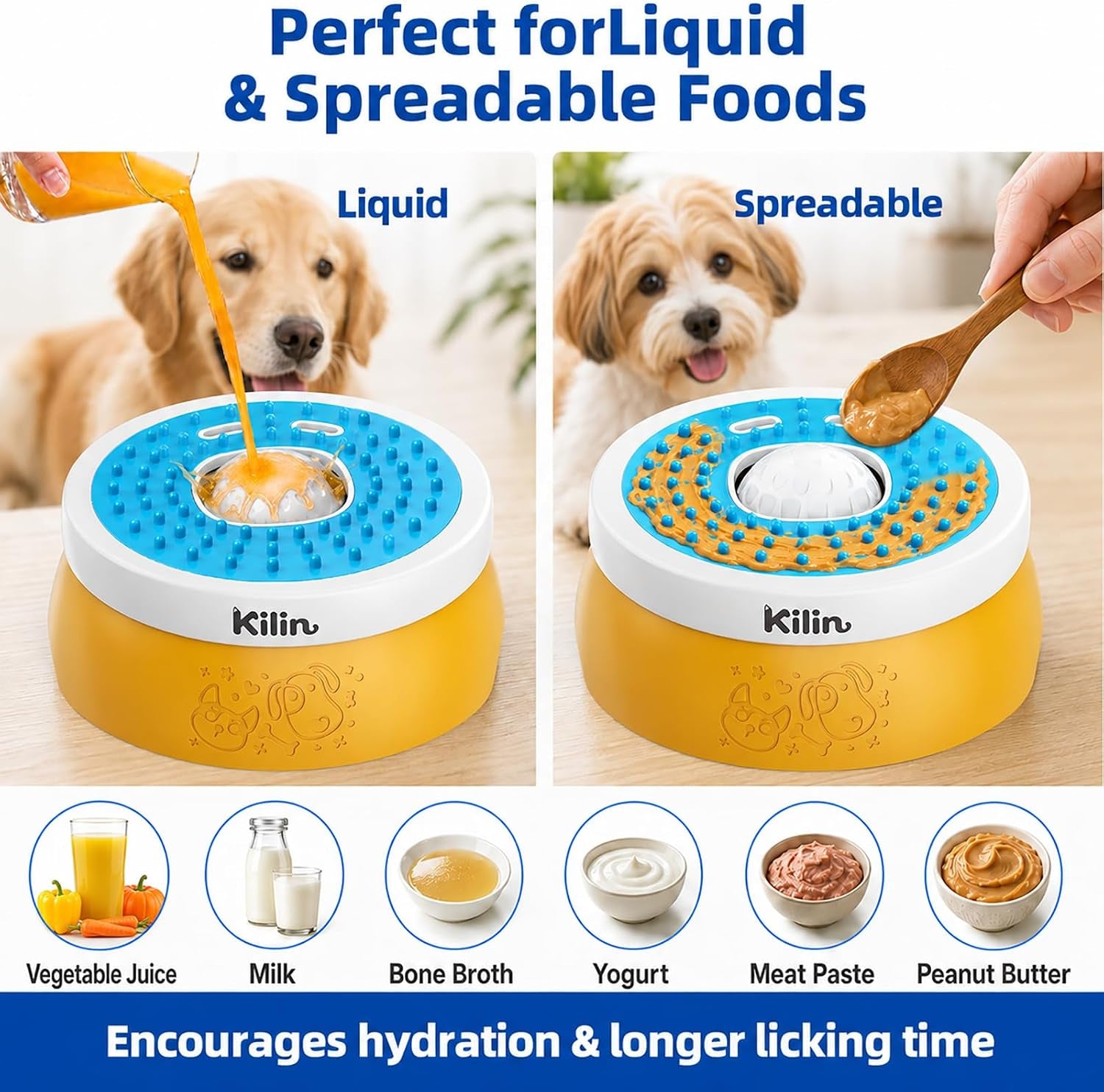 Slow Feeder Dog Licking Bowl with Rolling Ball,4 Non-Slip Pads,8Fl Oz | Dog Enrichment Toys for Dogs with Bone Broth, Yogurt and Wet Puppy Treat, Interactive Lick Ball for Dogs with Anxiety