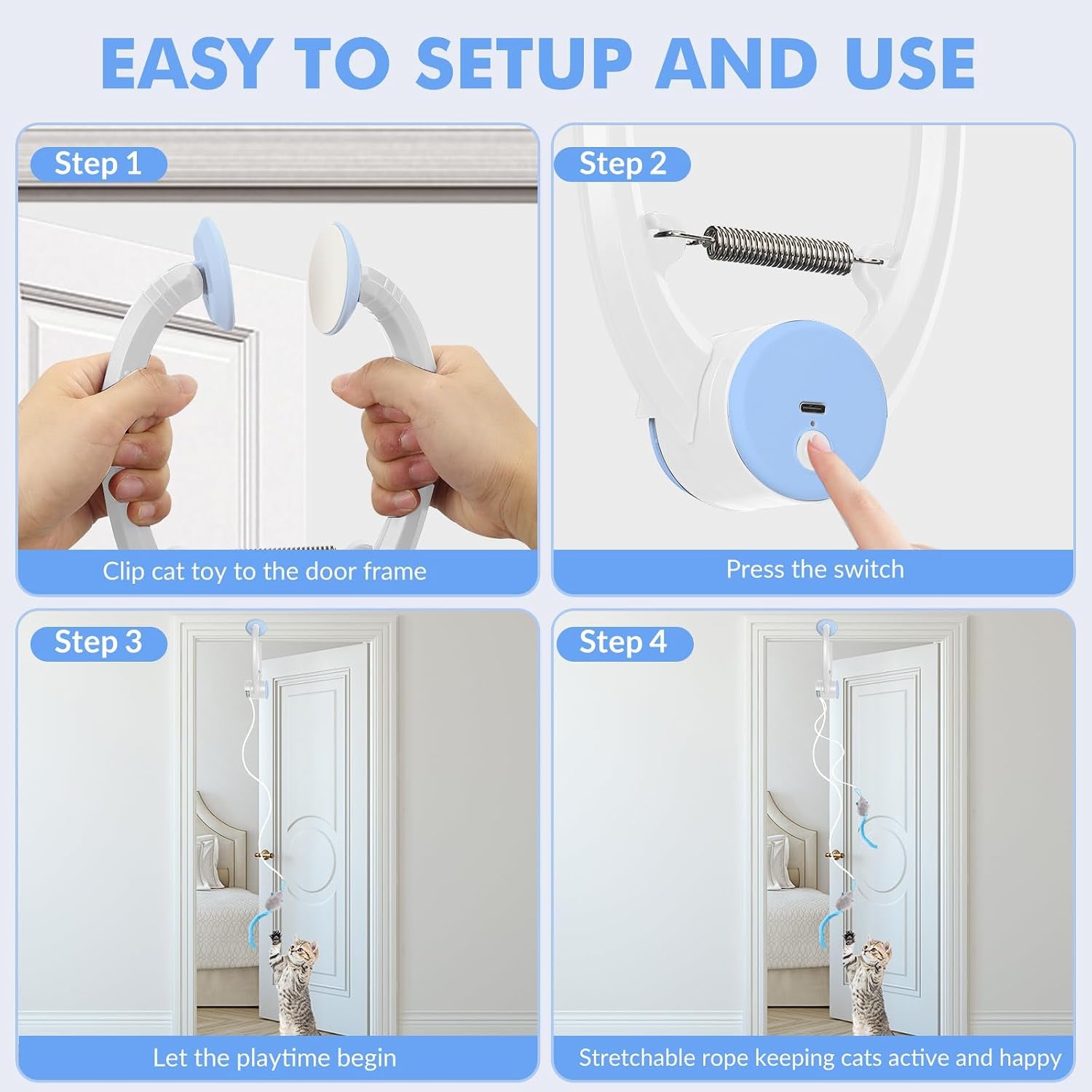 Automatic Hanging Cat Toy with Flying Bird,Interactive, Light Blue | Interactive,Rechargeable,Flying Bird Feather Wand Cat Toys,Exercise Stimulation,Cat Enrichment