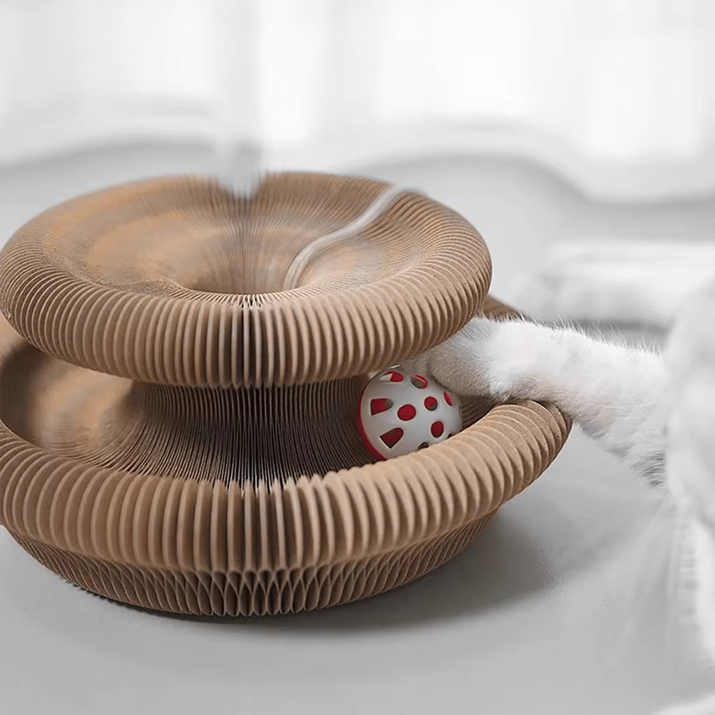 Foldable Cat Scratcher with Bell & Catnip - Multi-Level Cardboard Toy for Kittens, Durable Claw Sharpener