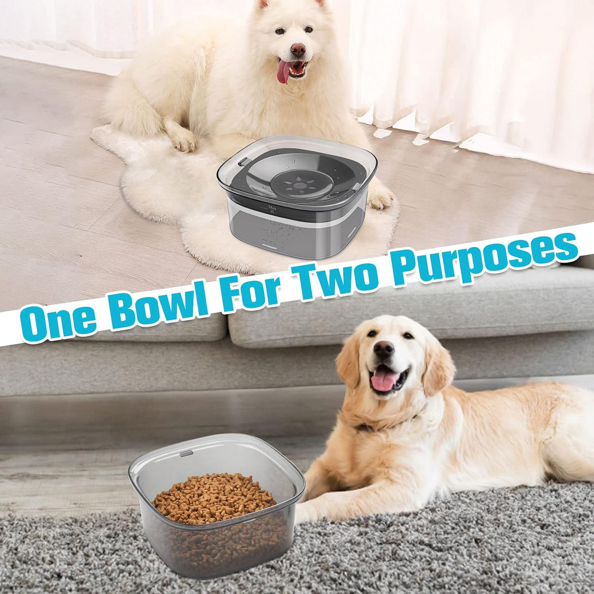 70Oz Dog Water Bowl, No Spill Slow Drinking Feeder for Messy Drinker | Large Capacity, Spill Proof, Prevent Pet Prevents Choking, Anti-Slip, Visible Water Level, Suitable for Travel and Car Trips