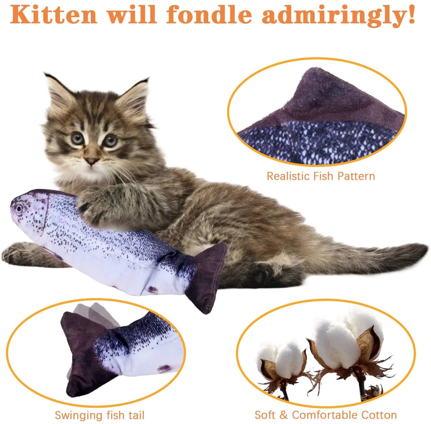 DOTSOG Electric Moving Wagging Fish Cats Toy Realistic Flopping, Interactive Motion Kitten Toy, Plush Interactive Cat Toys Fun Toy for Cat Exercise
