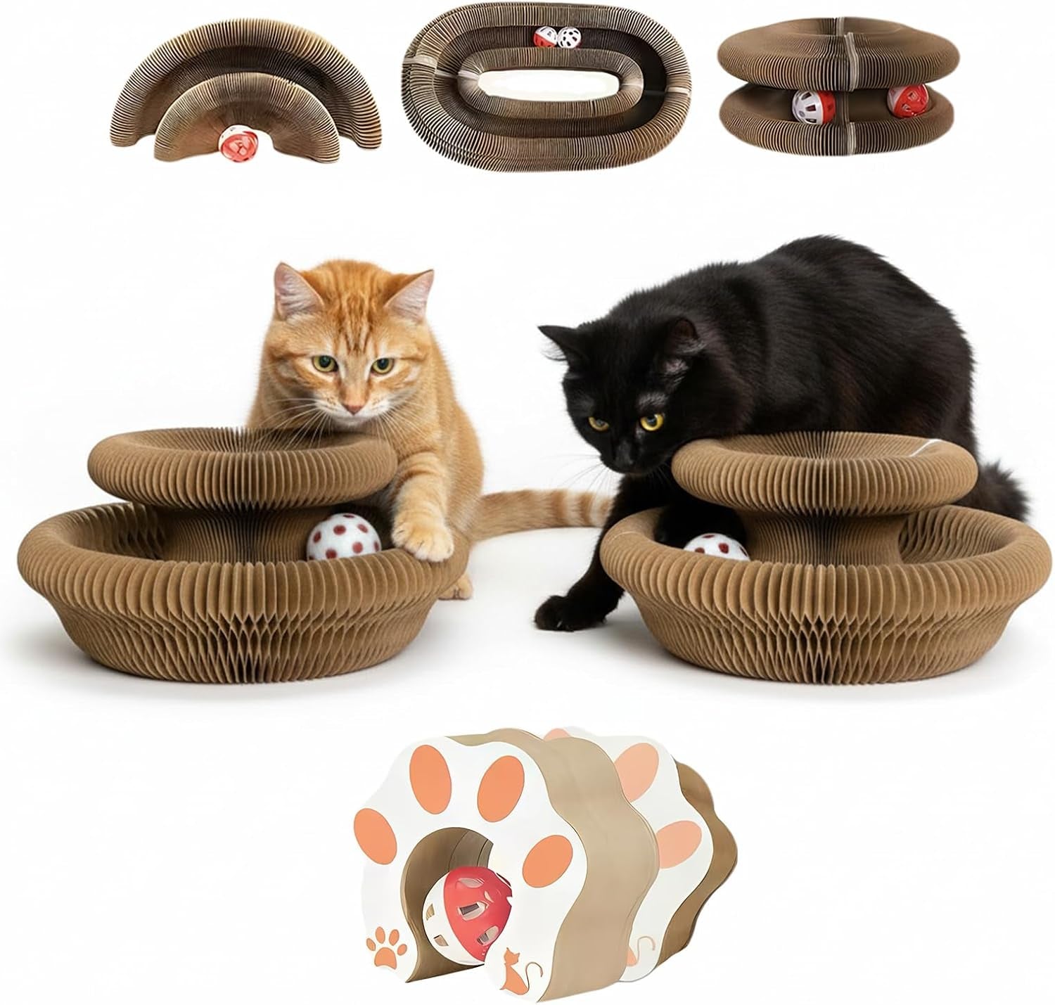 Cat Scratcher Toys for Indoor Cats - 2PCS Kitty Kurlz Magic Organ Cat Scratcher Board, Cardboard Cat Scratching Board Ball Scratcher Pad