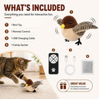 Flying Bird Cat Toy (Not a Flying Bird) – Interactive Flappy Bird Toy for Indoor Cats, USB Rechargeable with Real Feathers, Chirping Sounds & Remote Control