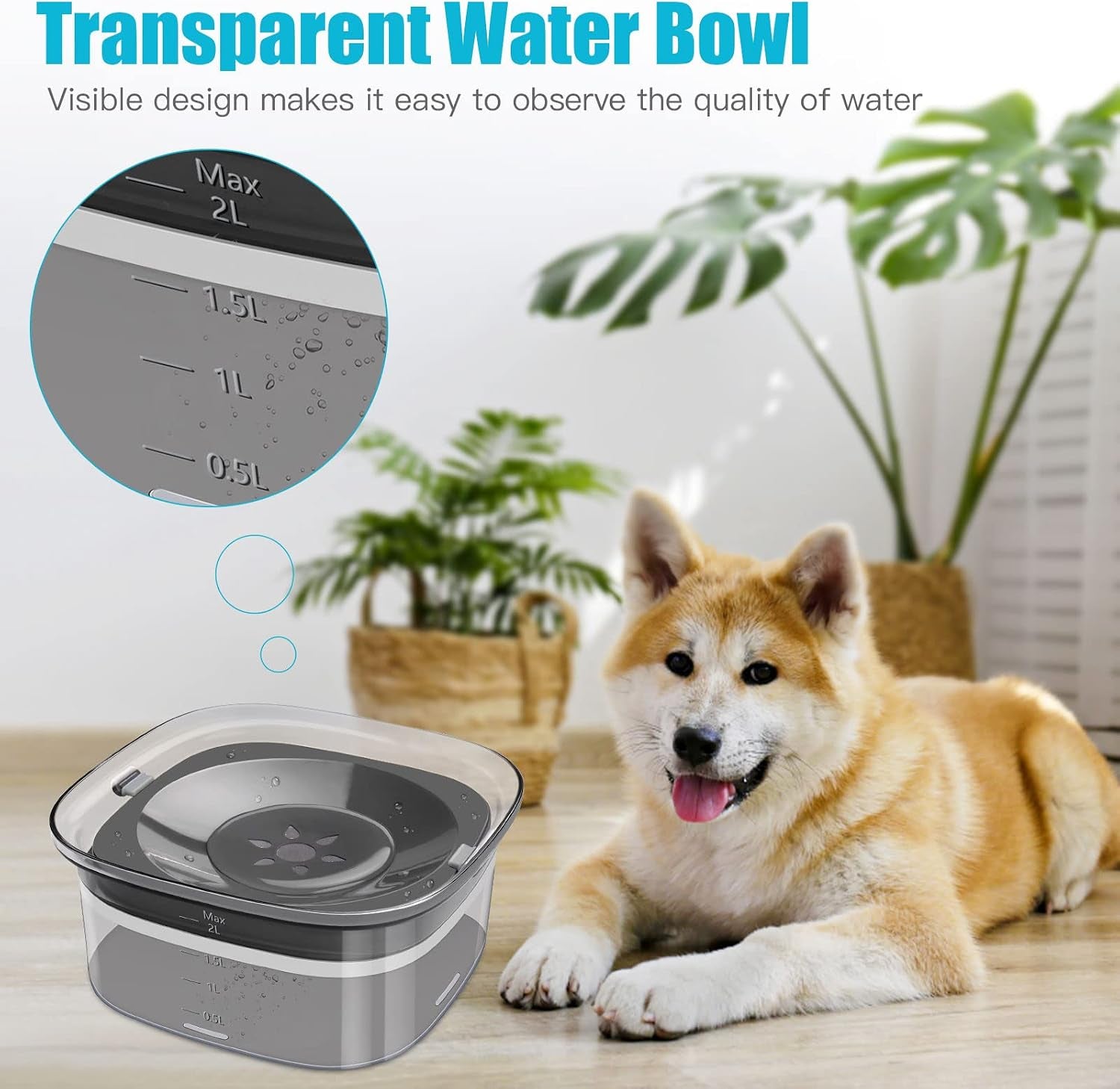 70Oz Dog Water Bowl, No Spill Slow Drinking Feeder for Messy Drinker | Large Capacity, Spill Proof, Prevent Pet Prevents Choking, Anti-Slip, Visible Water Level, Suitable for Travel and Car Trips