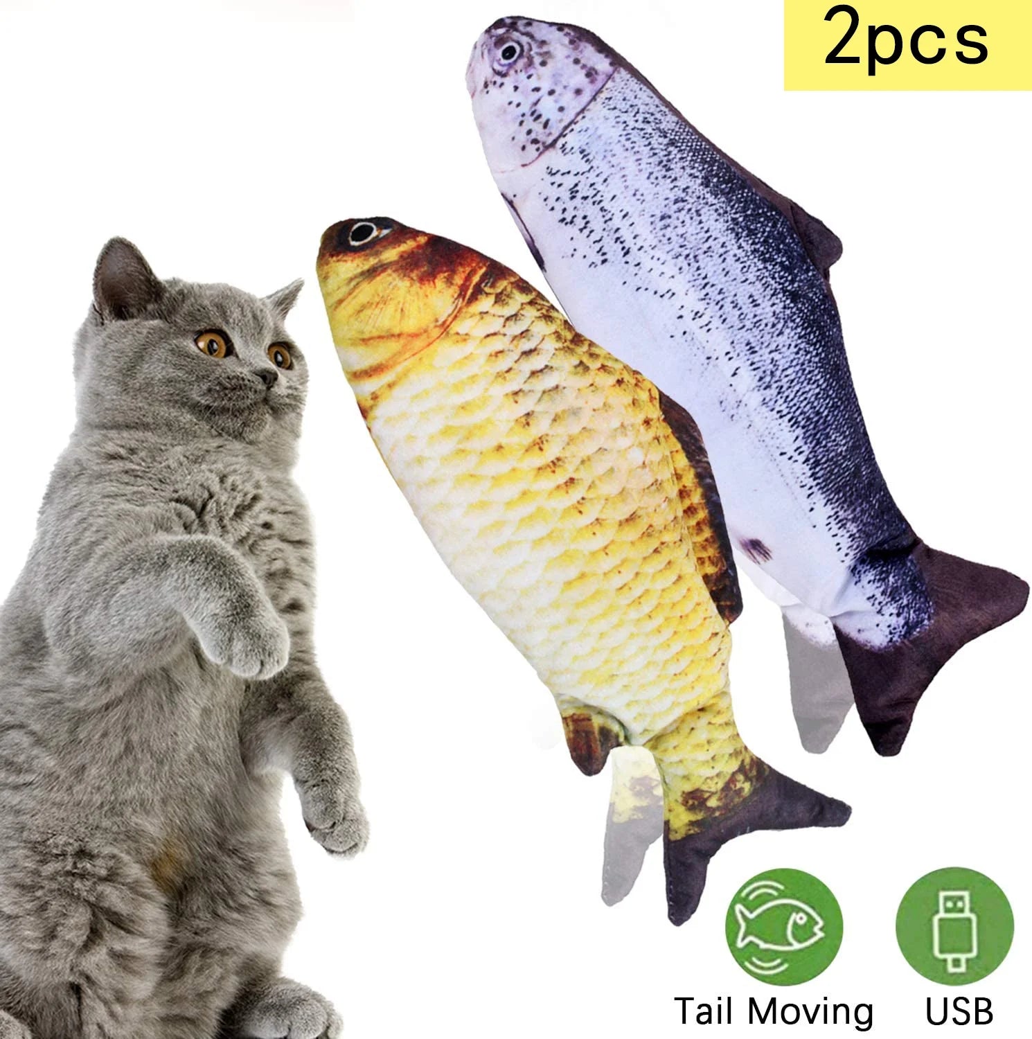 DOTSOG Electric Moving Wagging Fish Cats Toy Realistic Flopping, Interactive Motion Kitten Toy, Plush Interactive Cat Toys Fun Toy for Cat Exercise