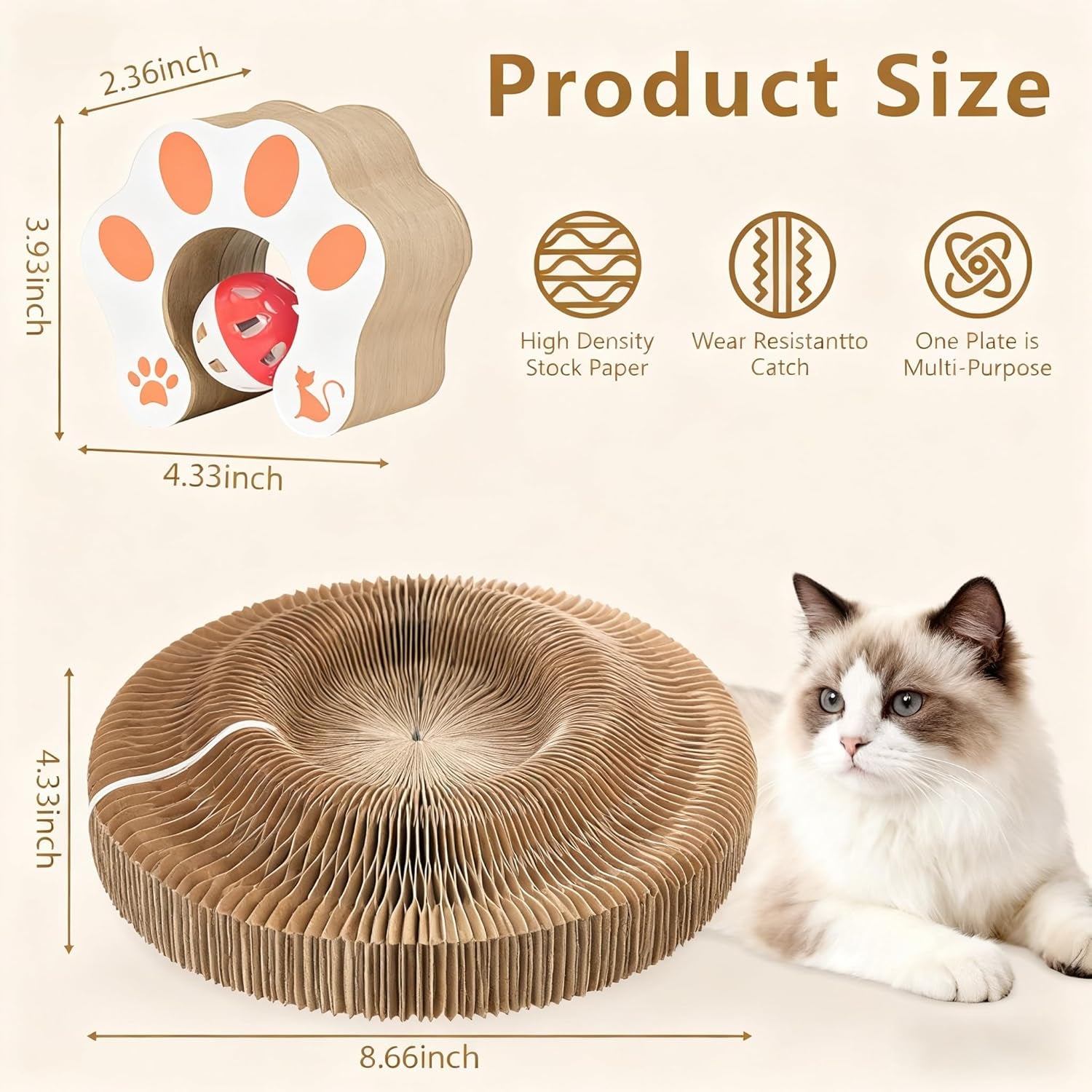Cat Scratcher Toys for Indoor Cats - 2PCS Kitty Kurlz Magic Organ Cat Scratcher Board, Cardboard Cat Scratching Board Ball Scratcher Pad