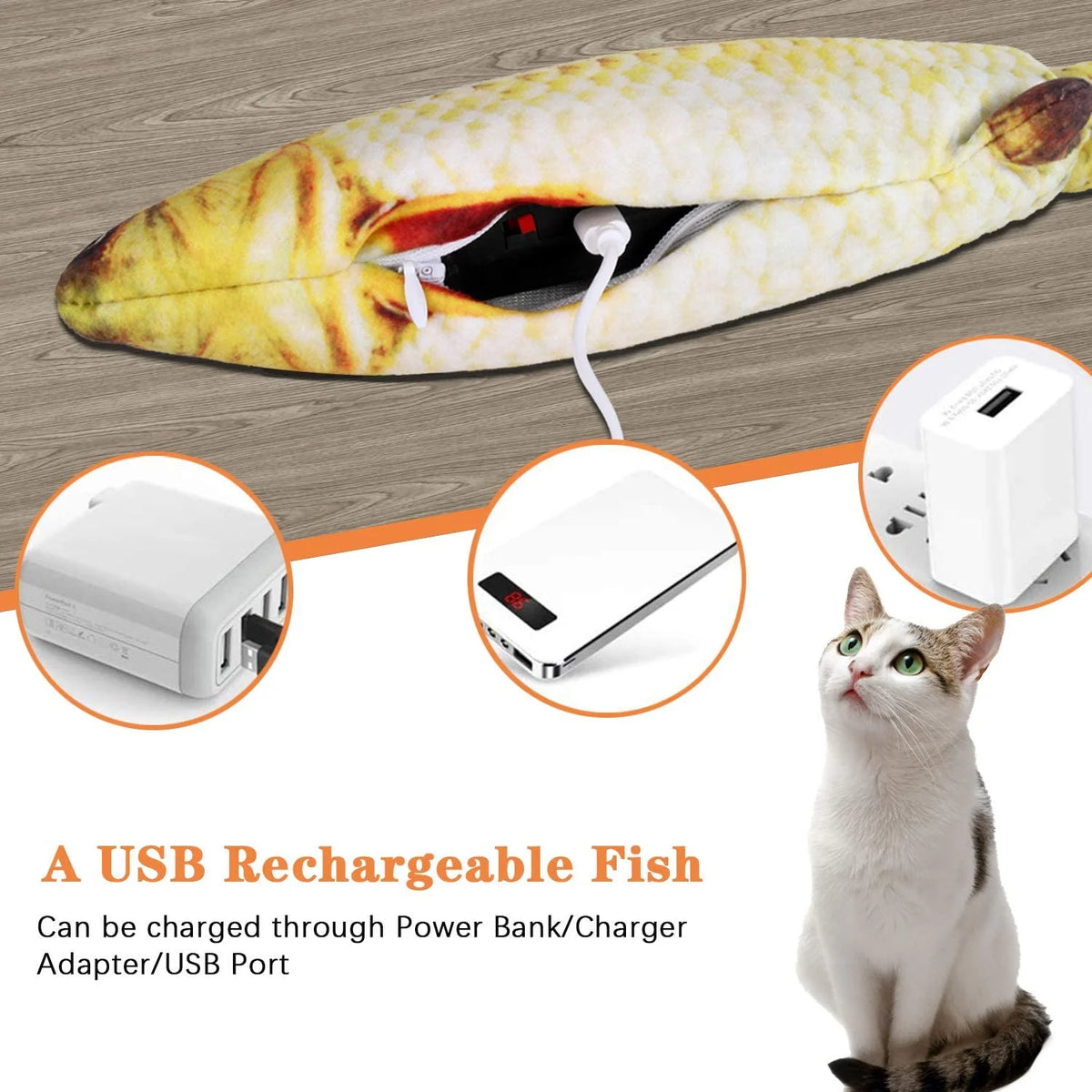 DOTSOG Electric Moving Wagging Fish Cats Toy Realistic Flopping, Interactive Motion Kitten Toy, Plush Interactive Cat Toys Fun Toy for Cat Exercise