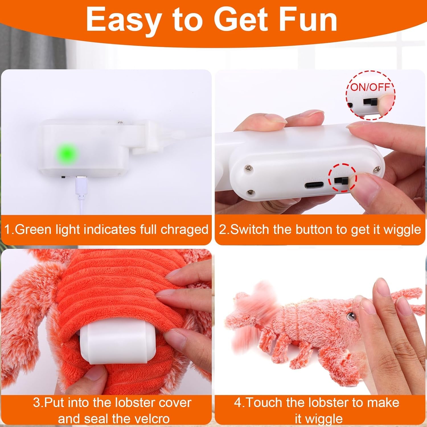 Interactive Lobster Dog Toy | Keeps Small, Medium & Large Dogs Busy Indoors & Outdoors - Rechargeable, Plush & Squeaky