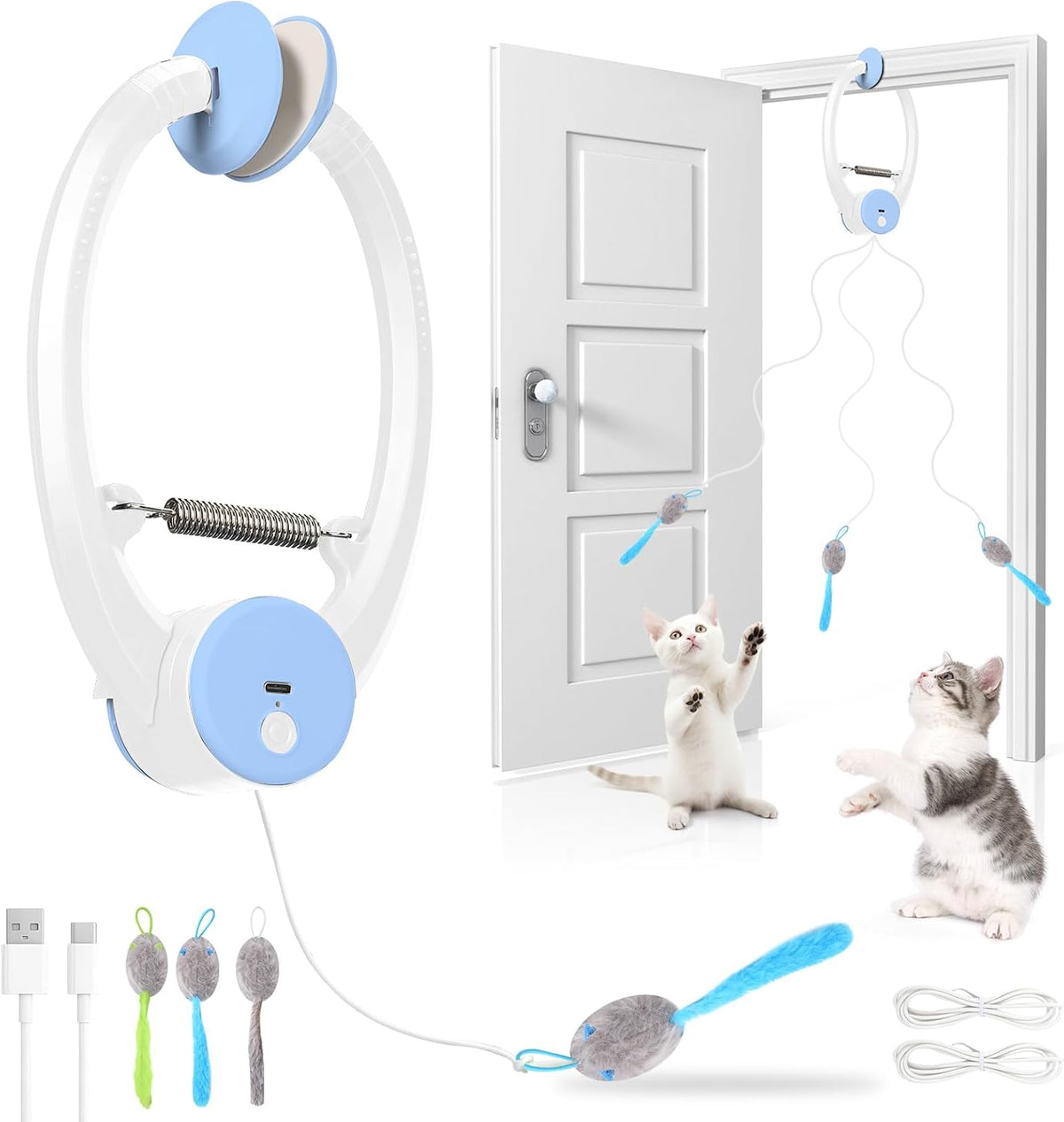 Automatic Hanging Cat Toy with Flying Bird,Interactive, Light Blue | Interactive,Rechargeable,Flying Bird Feather Wand Cat Toys,Exercise Stimulation,Cat Enrichment