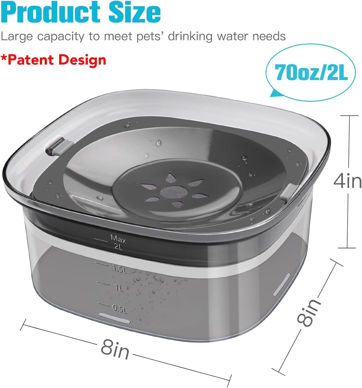 70Oz Dog Water Bowl, No Spill Slow Drinking Feeder for Messy Drinker | Large Capacity, Spill Proof, Prevent Pet Prevents Choking, Anti-Slip, Visible Water Level, Suitable for Travel and Car Trips